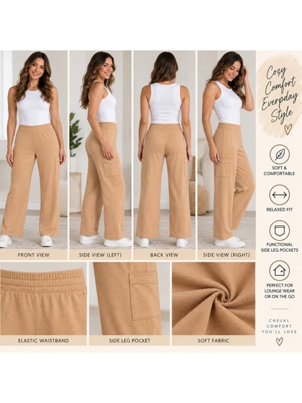 Women's Super Soft Cargo Lounge Pants with Pockets - A New Day XL Russet Brown